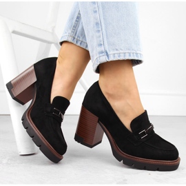 Chaussures en daim, mocassins femme à talon haut, noir Potocki 12465 le noir 4