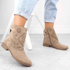 Bottines ajourées en daim pour femme, beige Jezzi MAM65-106 5
