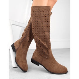 Bottines femme en daim ajouré camel Jezzi ASA142-50A brun 2