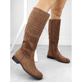 Bottines femme en daim ajouré camel Jezzi ASA142-50A brun 3