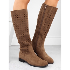 Bottines femme en daim ajouré camel Jezzi ASA142-50A brun 4