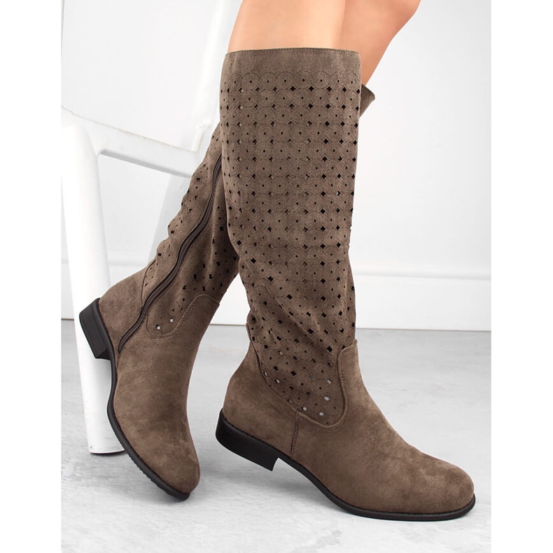 Bottines femme en daim ajouré marron Jezzi ASA142-50A brun 1