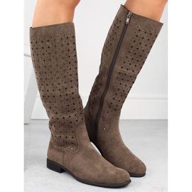 Bottines femme en daim ajouré marron Jezzi ASA142-50A brun 3