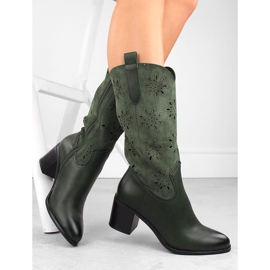 Bottines femme en daim ajouré, vert Jezzi RMR2337-11 2