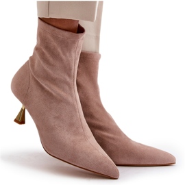 Bottes à talons hauts pour femmes en daim écologique avec bouts pointus, Beige Irithare 11