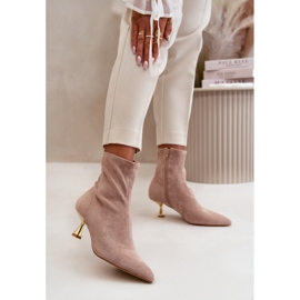 Bottes à talons hauts pour femmes en daim écologique avec bouts pointus, Beige Irithare 3