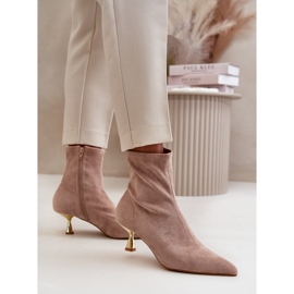 Bottes à talons hauts pour femmes en daim écologique avec bouts pointus, Beige Irithare 4