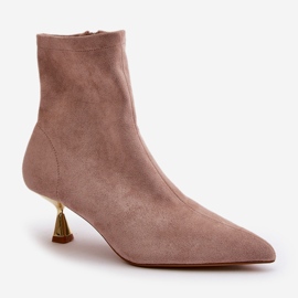 Bottes à talons hauts pour femmes en daim écologique avec bouts pointus, Beige Irithare 5