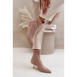Bottes à talons hauts pour femmes en daim écologique avec bouts pointus, Beige Irithare 6