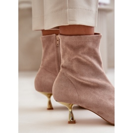 Bottes à talons hauts pour femmes en daim écologique avec bouts pointus, Beige Irithare 7