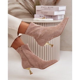 Bottes à talons hauts pour femmes en daim écologique avec bouts pointus, Beige Irithare 8