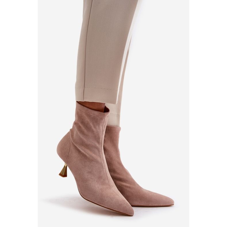 Bottes à talons hauts pour femmes en daim écologique avec bouts pointus, Beige Irithare 1