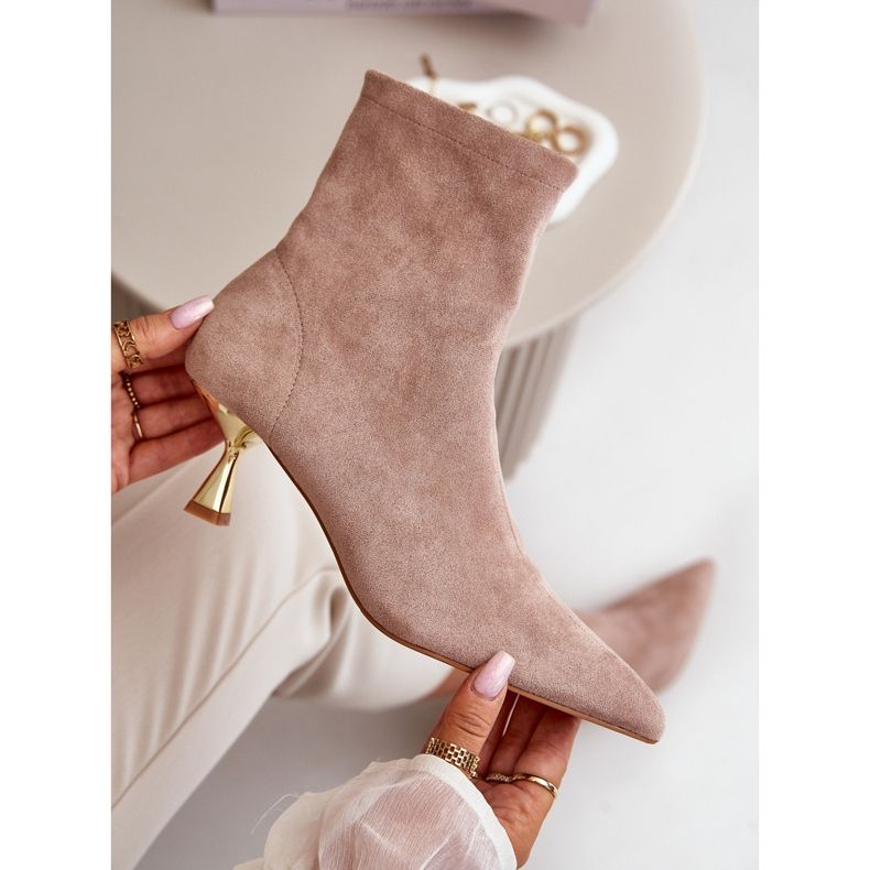 Bottes à talons hauts pour femmes en daim écologique avec bouts pointus, Beige Irithare 2