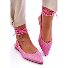 Ballerines de femmes liées décorées de zircons roses 1 Ballerines de femmes liées décorées de zircons roses 1