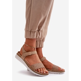 Sandales pour femmes décorées légères et confortables avec velcro, beige foncé Inblu CN000039 1