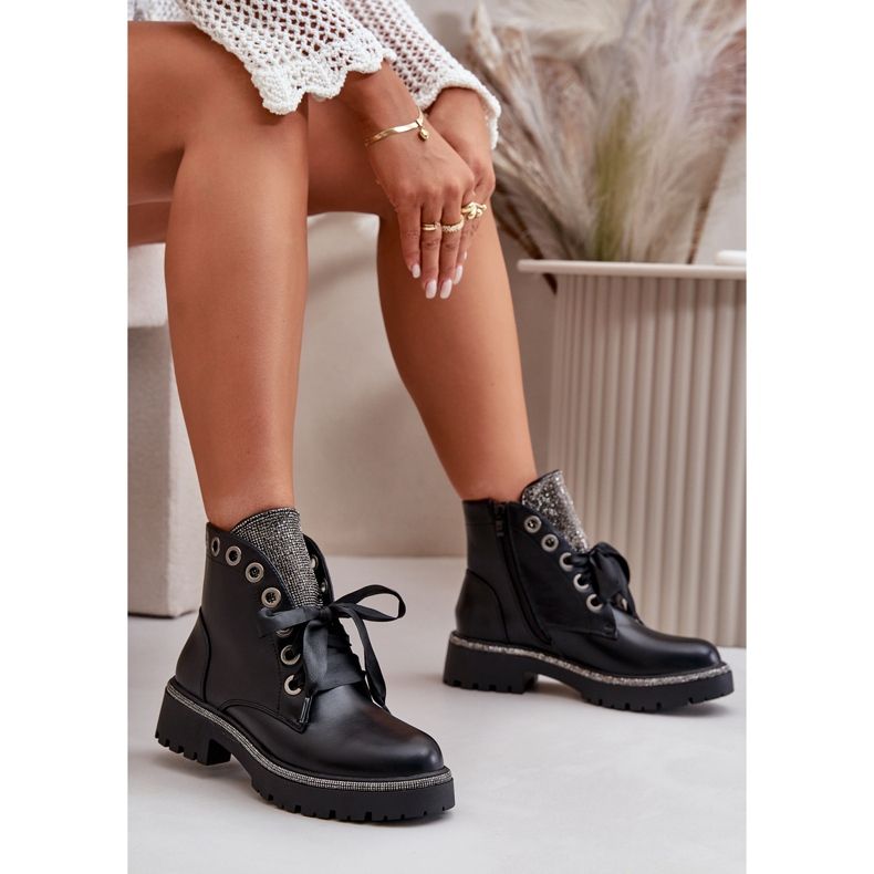 Bottines chaudes en cuir écologique pour femmes décorées noir Rilatha le noir 2