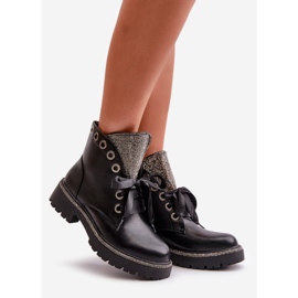 Bottines chaudes en cuir écologique pour femmes décorées noir Rilatha 1