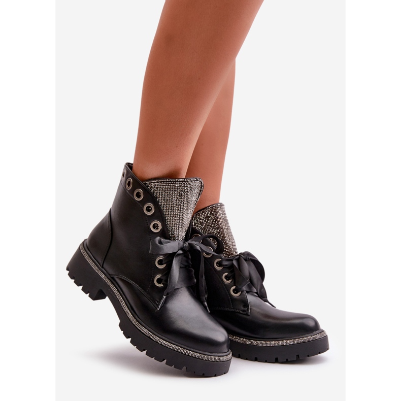 Bottines chaudes en cuir écologique pour femmes décorées noir Rilatha le noir 1
