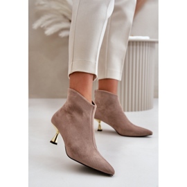 Bottes à talons hauts pour femmes, éco-suède, beige foncé Terlena 2 Bottes à talons hauts pour femmes, éco-suède, beige foncé Terlena 2