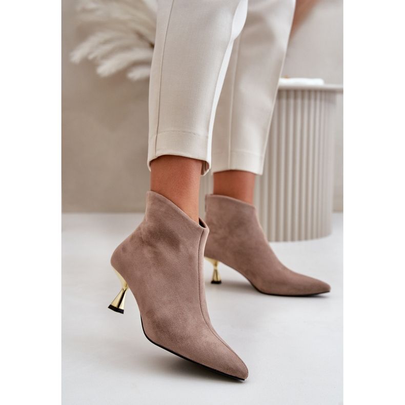 Bottes à talons hauts pour femmes, éco-suède, beige foncé Terlena 2 Bottes à talons hauts pour femmes, éco-suède, beige foncé Terlena 2