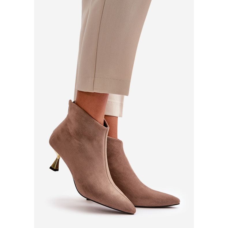 Bottes à talons hauts pour femmes, éco-suède, beige foncé Terlena 1 Bottes à talons hauts pour femmes, éco-suède, beige foncé Terlena 1