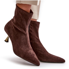Bottes Pour Femmes Sur Un Talon Haut En Daim Écologique Avec Bouts Pointus Marron Irithare brun 10