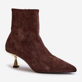 Bottes Pour Femmes Sur Un Talon Haut En Daim Écologique Avec Bouts Pointus Marron Irithare brun 4