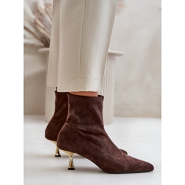 Bottes Pour Femmes Sur Un Talon Haut En Daim Écologique Avec Bouts Pointus Marron Irithare brun 5