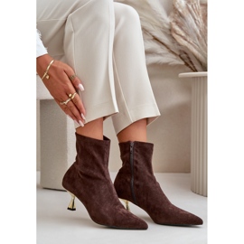 Bottes Pour Femmes Sur Un Talon Haut En Daim Écologique Avec Bouts Pointus Marron Irithare brun 8