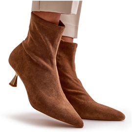 Bottes à talons hauts pour femmes en daim écologique avec bouts pointus Camel Irithare brun 9