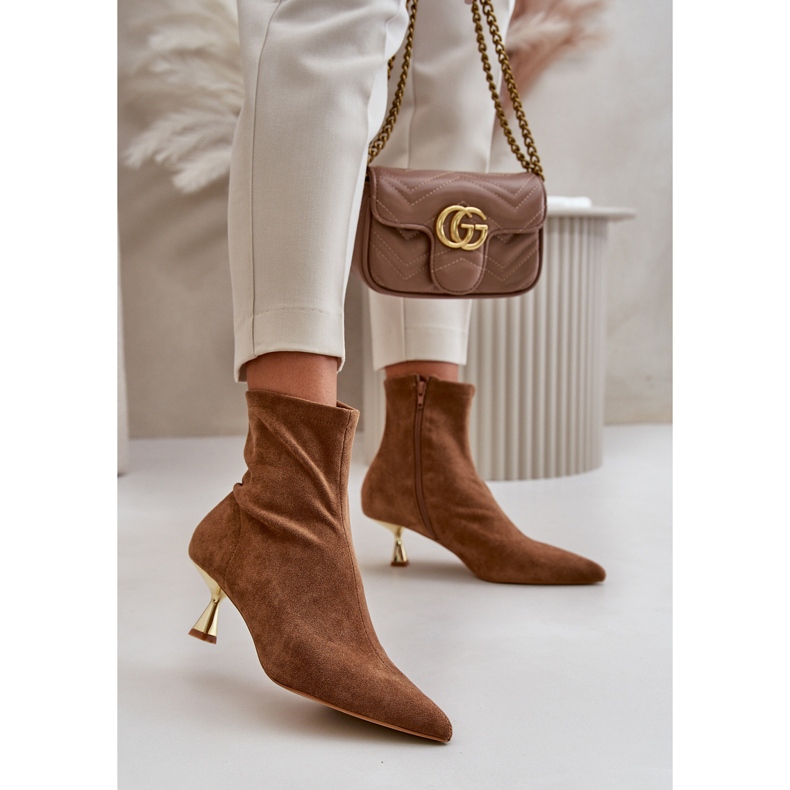 Bottes à talons hauts pour femmes en daim écologique avec bouts pointus Camel Irithare brun 2