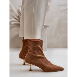 Bottes à talons hauts pour femmes en daim écologique avec bouts pointus Camel Irithare brun 3