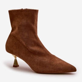 Bottes à talons hauts pour femmes en daim écologique avec bouts pointus Camel Irithare brun 4