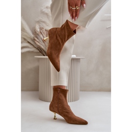 Bottes à talons hauts pour femmes en daim écologique avec bouts pointus Camel Irithare brun 5