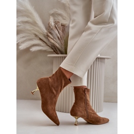 Bottes à talons hauts pour femmes en daim écologique avec bouts pointus Camel Irithare brun 6