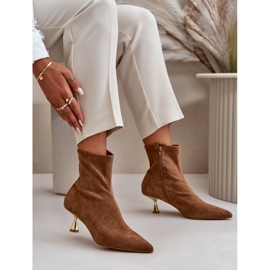 Bottes à talons hauts pour femmes en daim écologique avec bouts pointus Camel Irithare brun 7