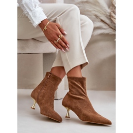 Bottes à talons hauts pour femmes en daim écologique avec bouts pointus Camel Irithare brun 8