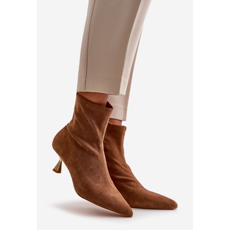 Bottes à talons hauts pour femmes en daim écologique avec bouts pointus Camel Irithare brun 1