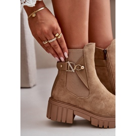 Bottines chaudes pour femmes en daim écologique beige avec détail doré Bervena 8