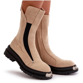 Bottes isolées en daim sur talon plat, Palimra beige clair 11