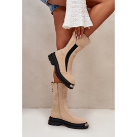 Bottes isolées en daim sur talon plat, Palimra beige clair 7