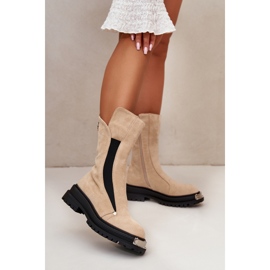 Bottes isolées en daim sur talon plat, Palimra beige clair 3
