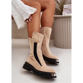 Bottes isolées en daim sur talon plat, Palimra beige clair 10