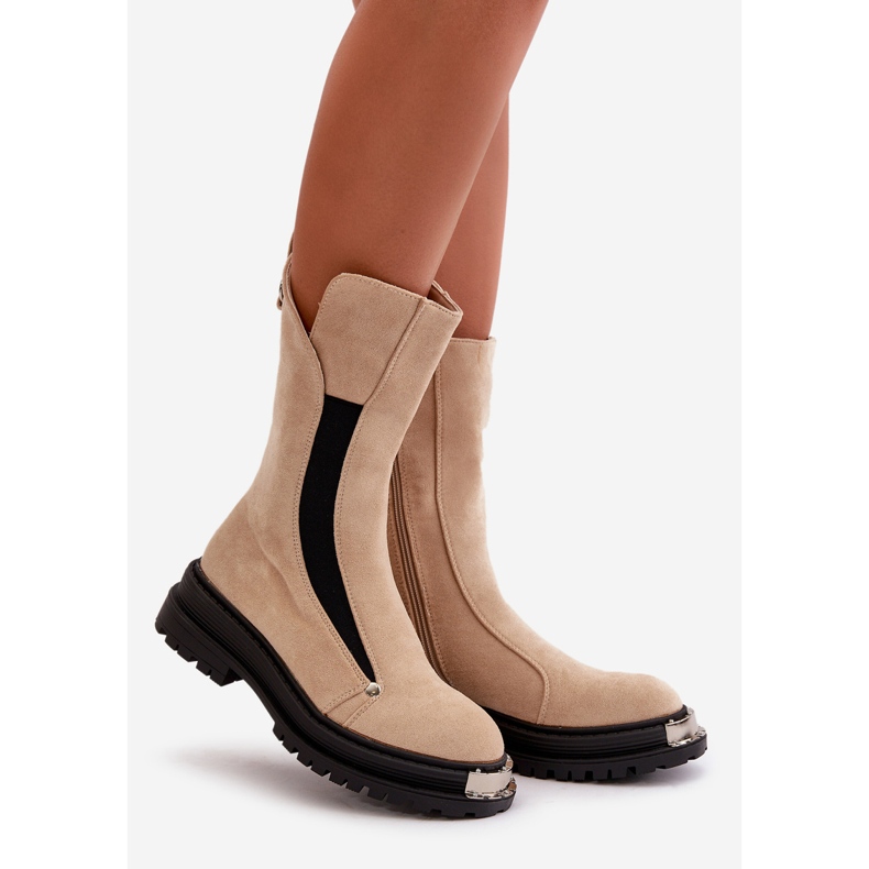 Bottes isolées en daim sur talon plat, Palimra beige clair 1