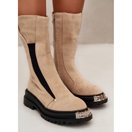 Bottes isolées en daim sur talon plat, Palimra beige clair 6
