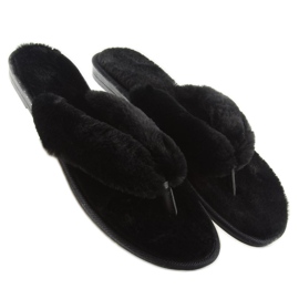 Tongs noires noires avec fourrure le noir 1
