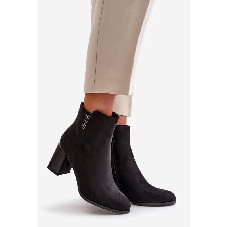 Bottes isolées en daim écologique pour femmes, à talon haut, fermées par une fermeture éclair, noir Erillia 1