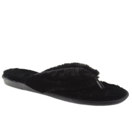 Tongs noires noires avec fourrure le noir 2 Tongs noires noires avec fourrure le noir 2