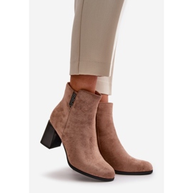 Bottes isolées en daim écologique pour femmes, à talon haut, fermées par une fermeture éclair, marron Erillia beige 1