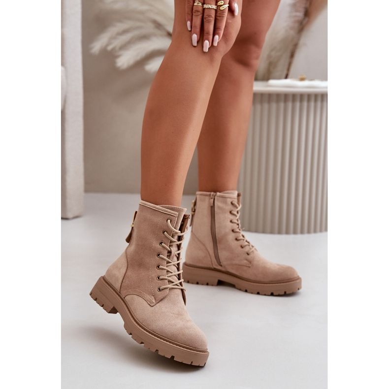 Bottes de travail pour femmes, chaudes, zippées, éco-suède, beige Mardia 2 Bottes de travail pour femmes, chaudes, zippées, éco-suède, beige Mardia 2
